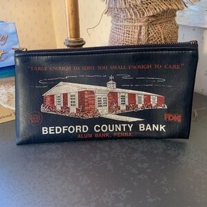 BEDFORD COUNTY, old VINTAGE bank bag. ALUM BANK PENNSYLVANIA, zip closure.